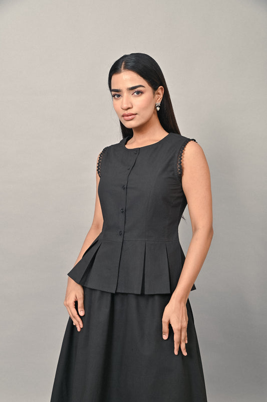 Black cotton peplum co ord set