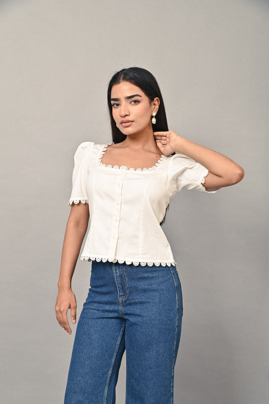 Lacey Belle cotton satin lace top for women