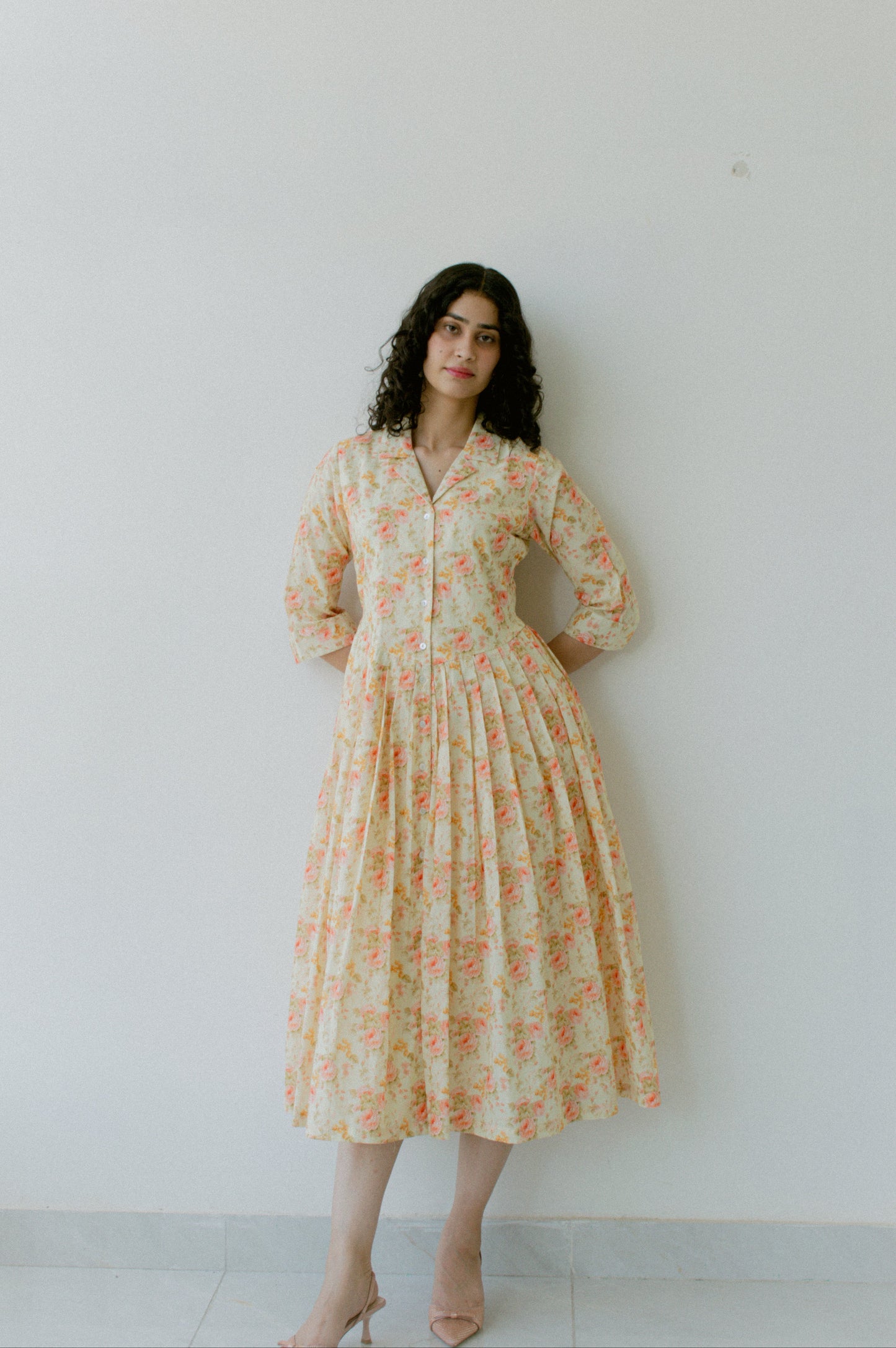 Petal Pleat Midi Dress