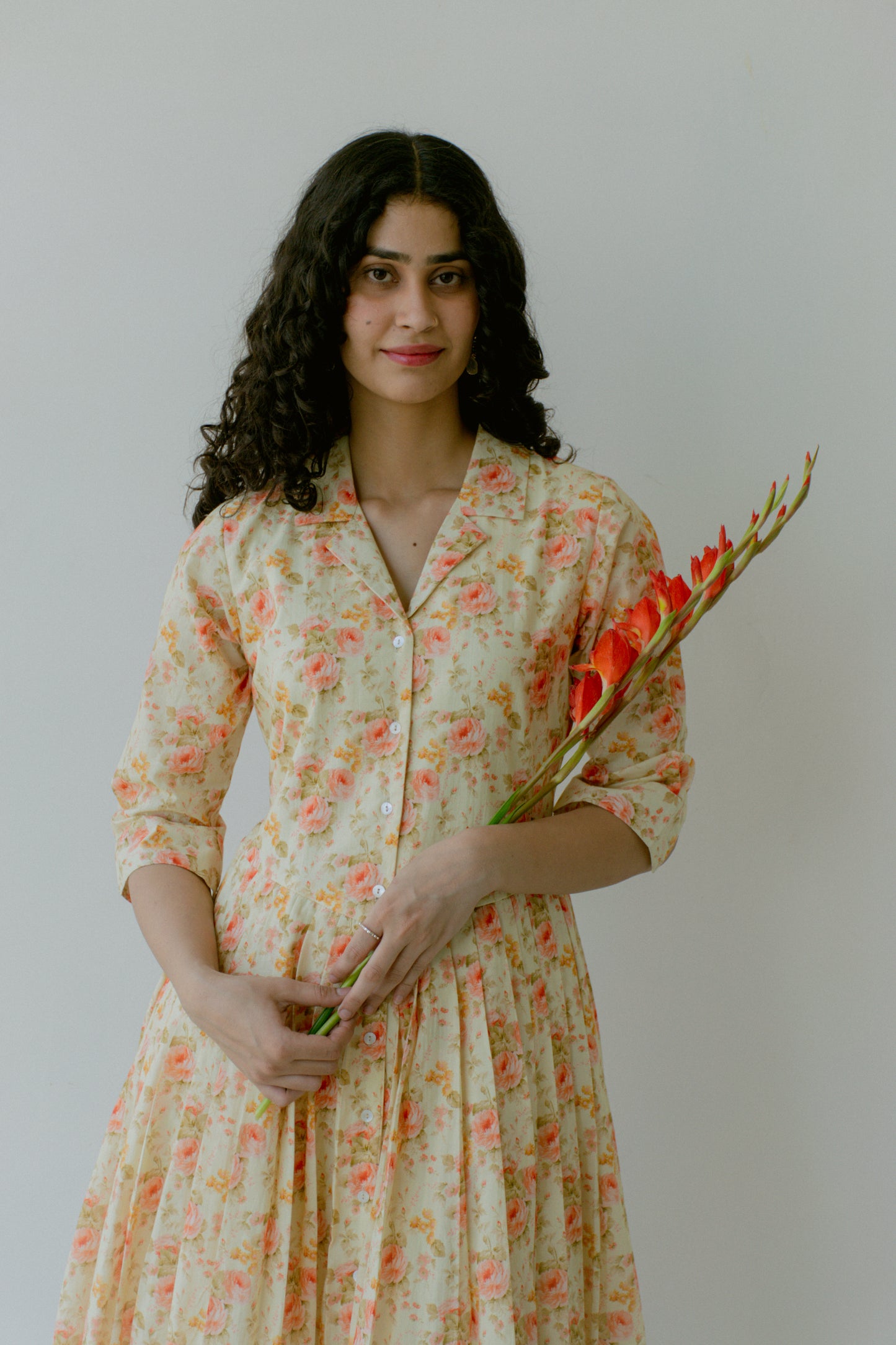 Petal Pleat Midi Dress