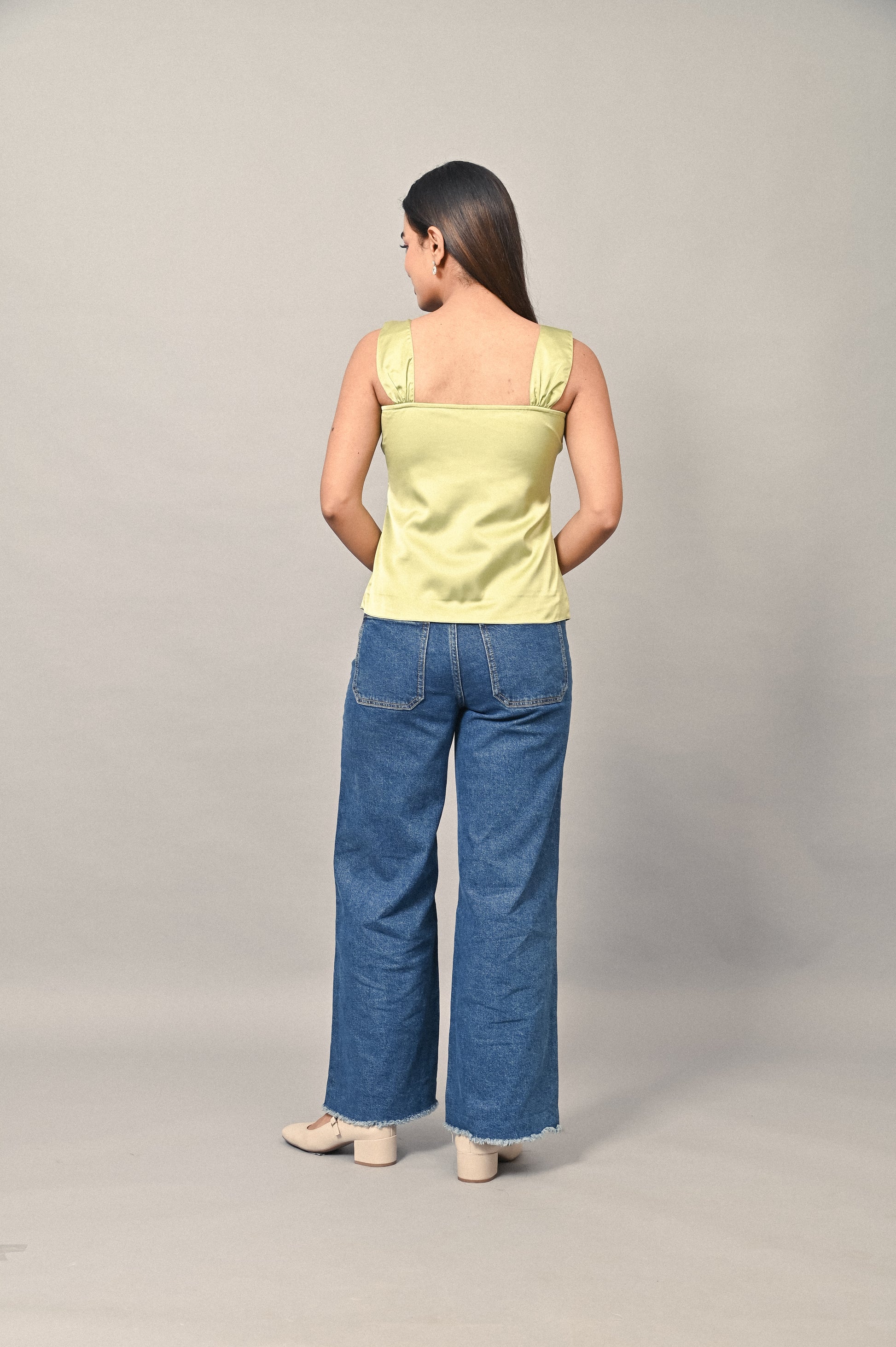 Fully lined satin top with wide straps