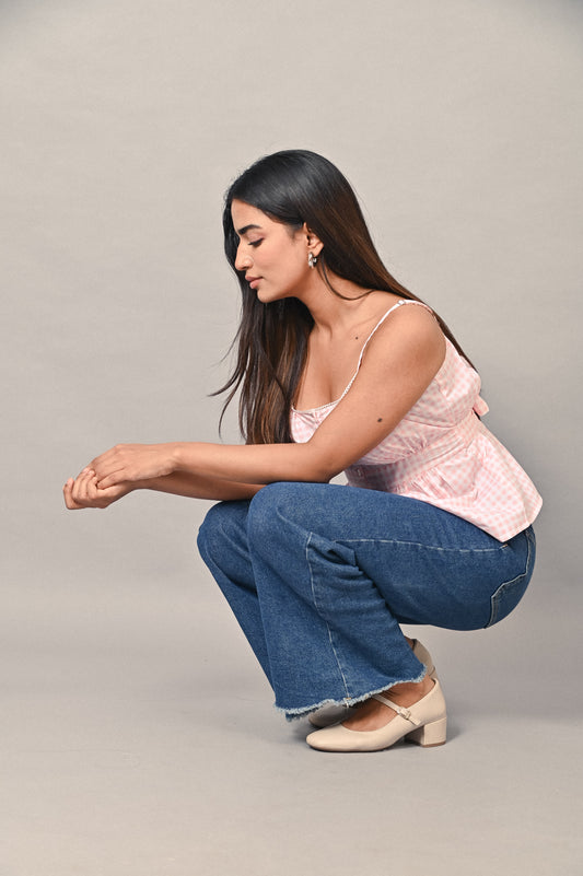 Blush check cotton cami top for women