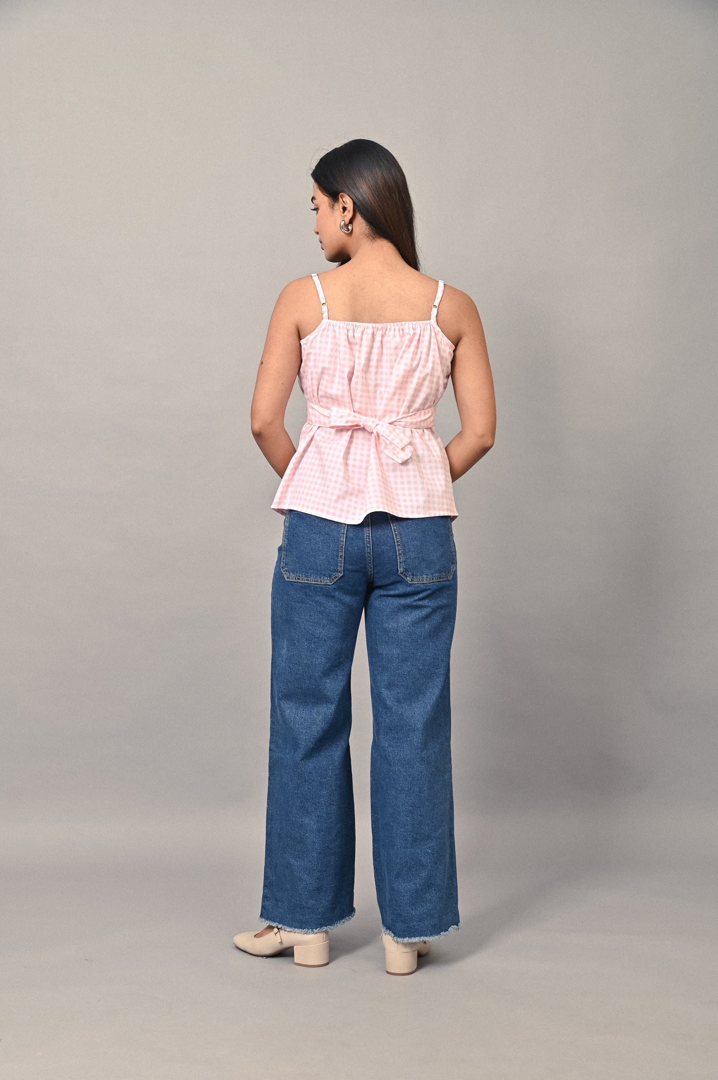 Cotton cami top with adjustable waist tie