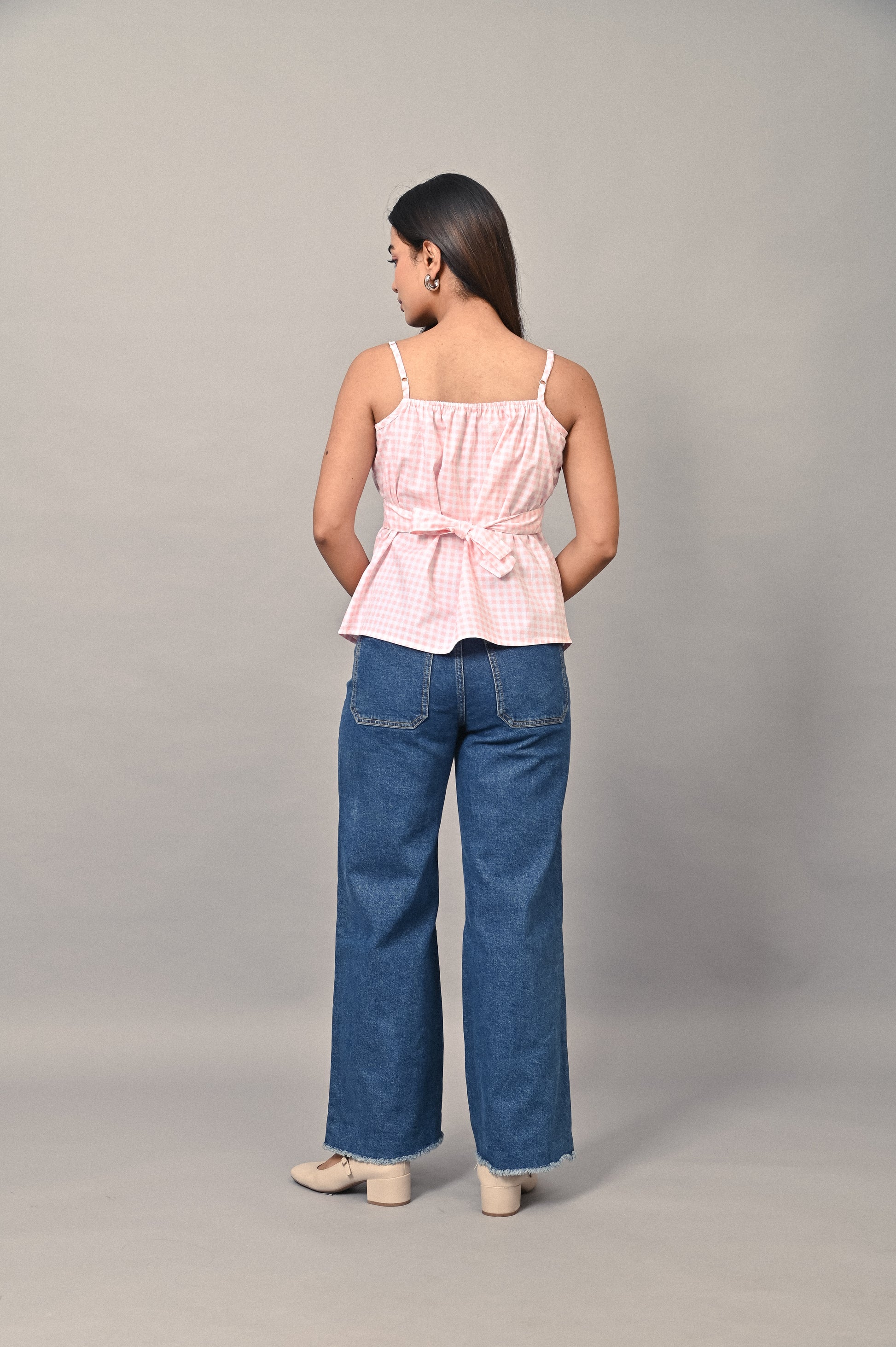 Cotton cami top with adjustable waist tie