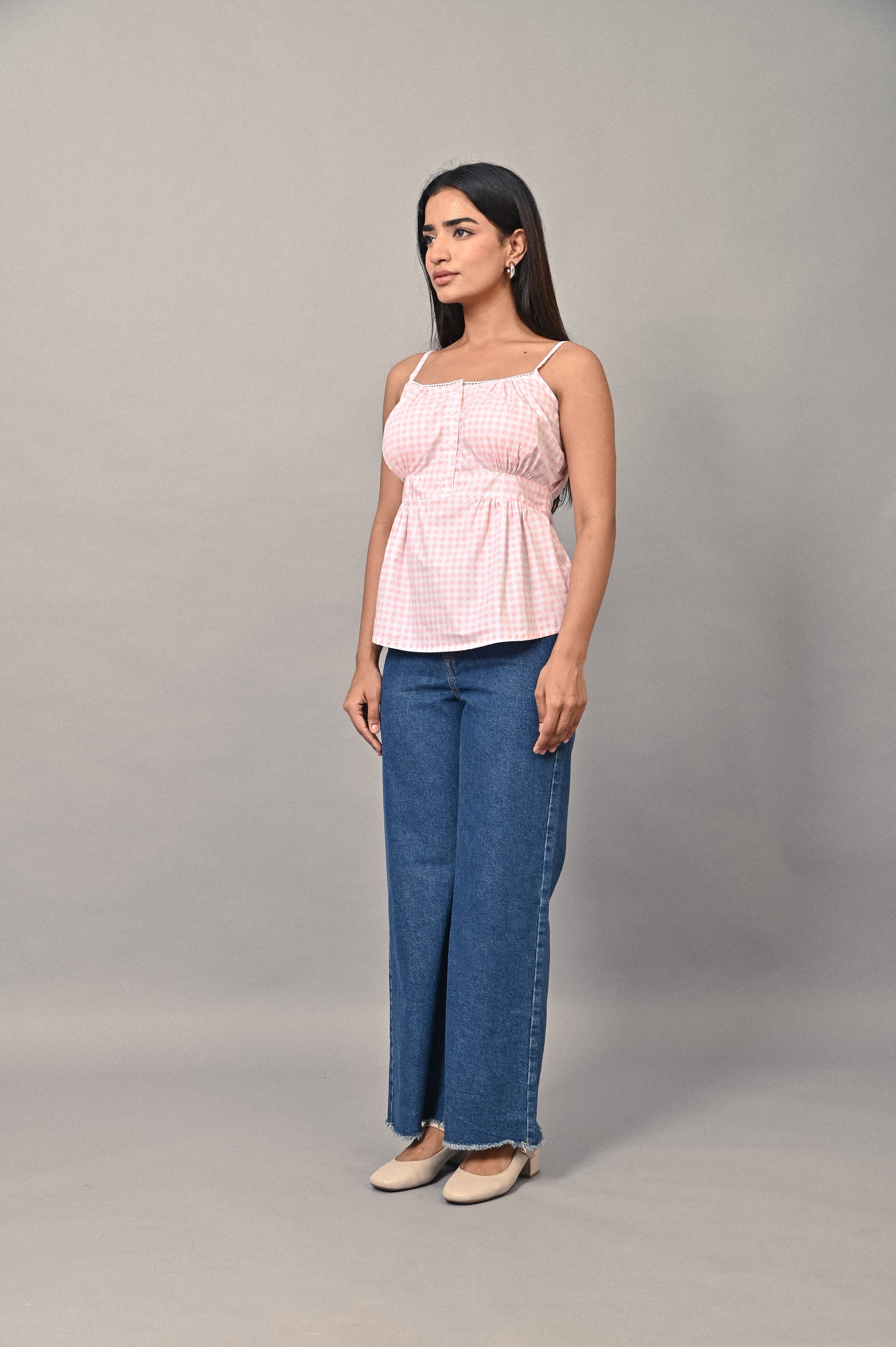 Pink gingham cotton cami top