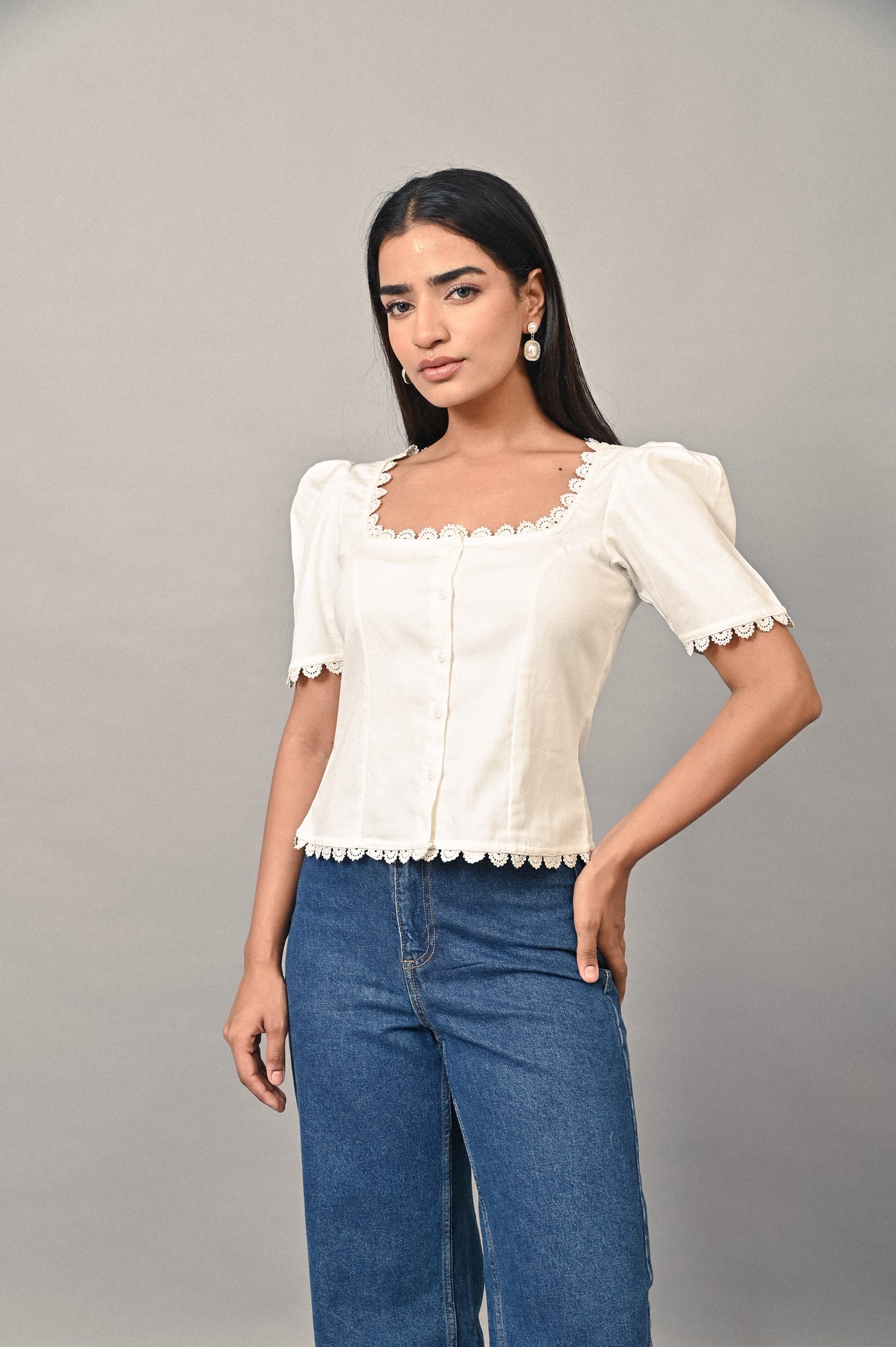 Lacey Belle cotton satin lace top for women