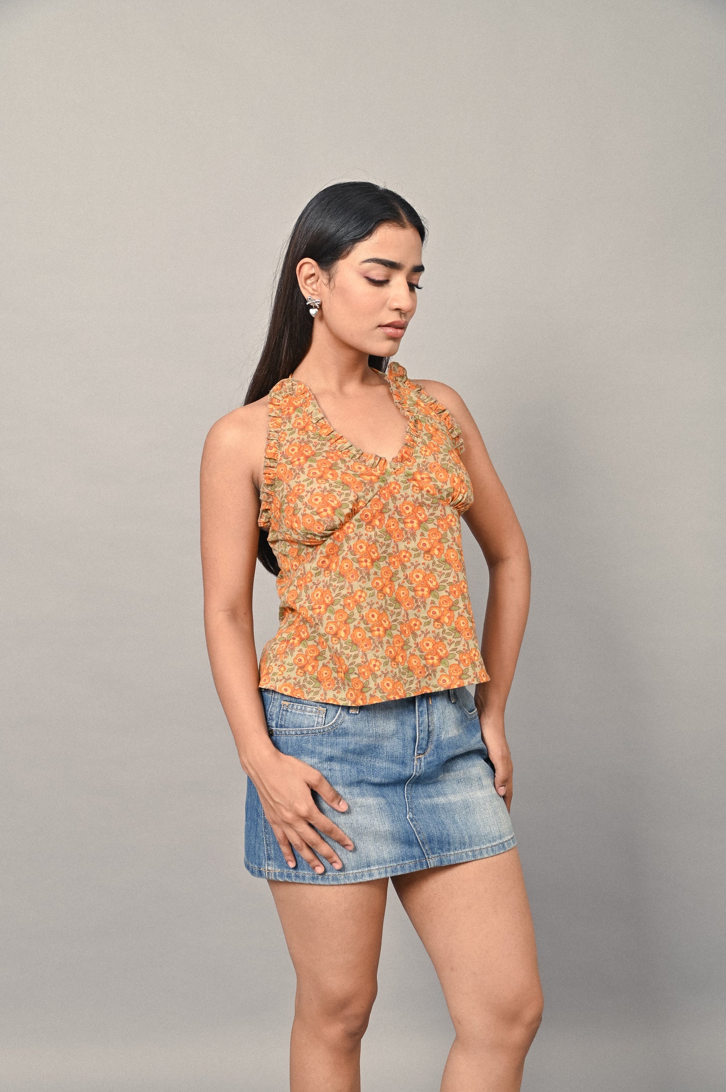 Floral cotton halter top for women