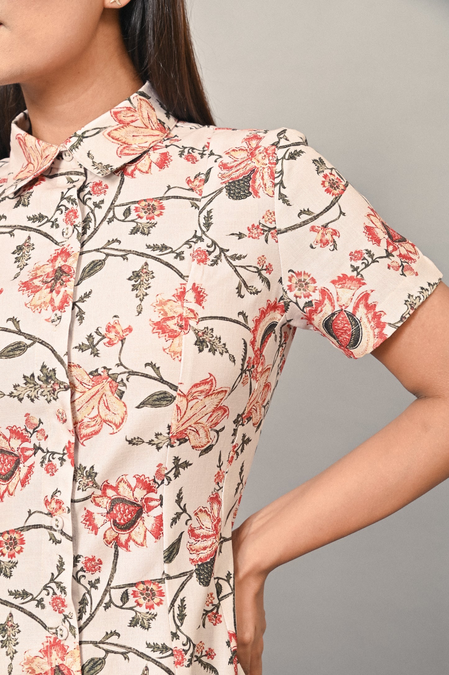 Honeybloom linen blend mini dress with floral print