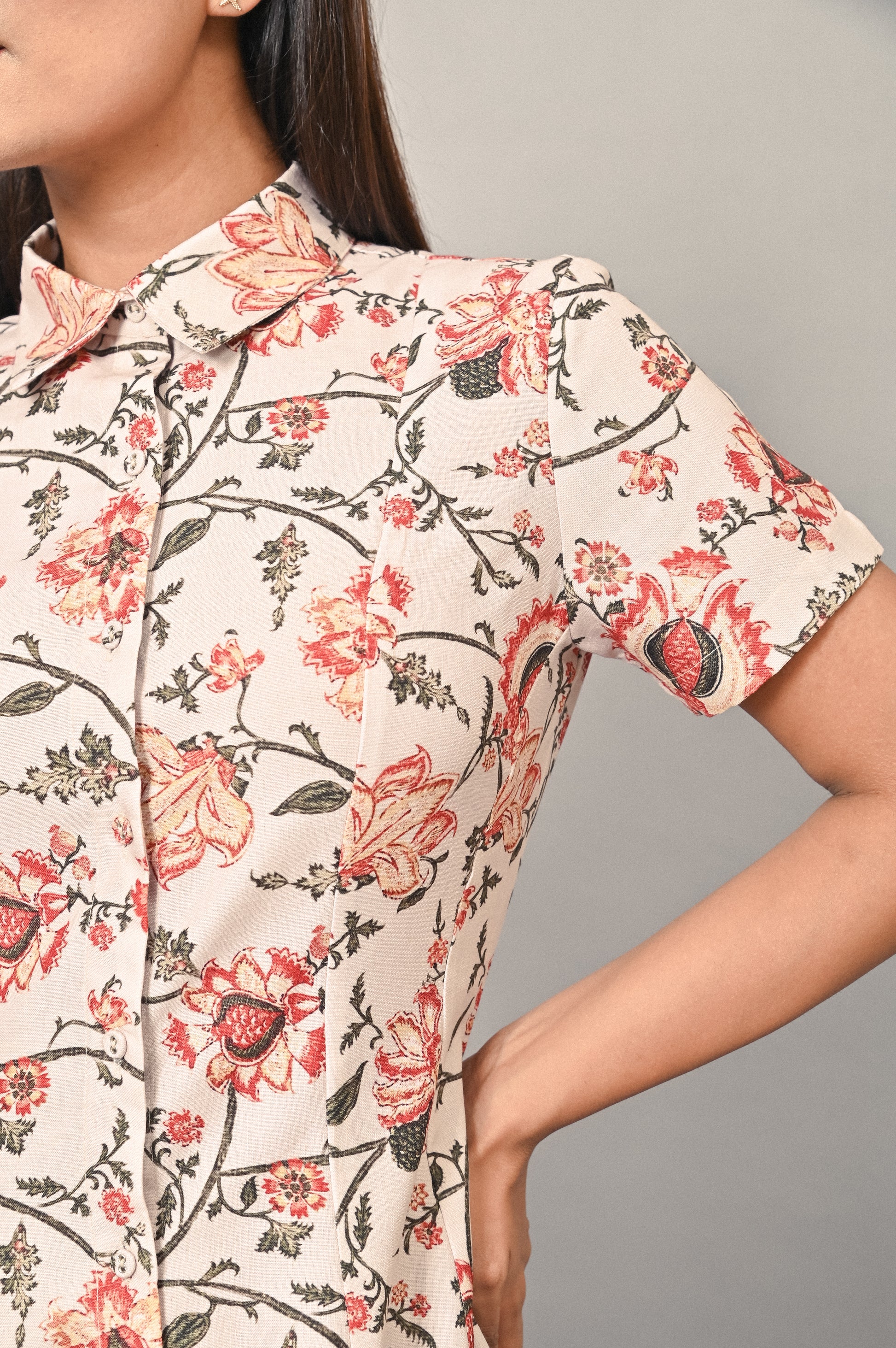 Honeybloom linen blend mini dress with floral print