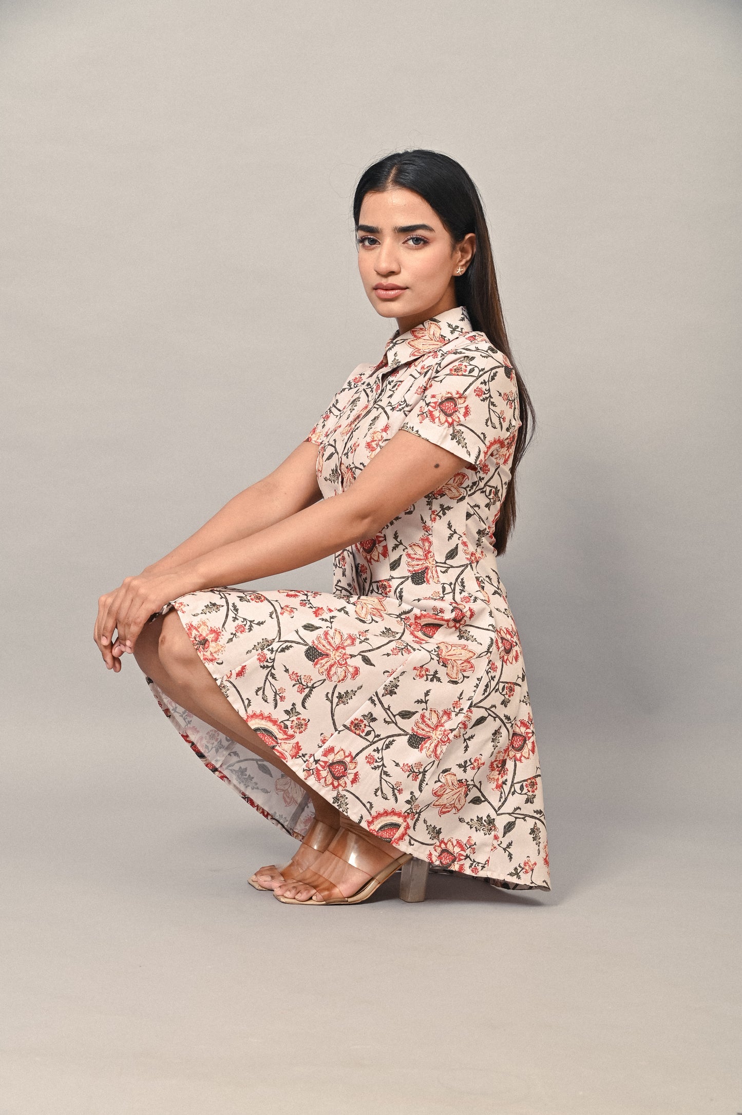 Floral linen blend shirt dress for women