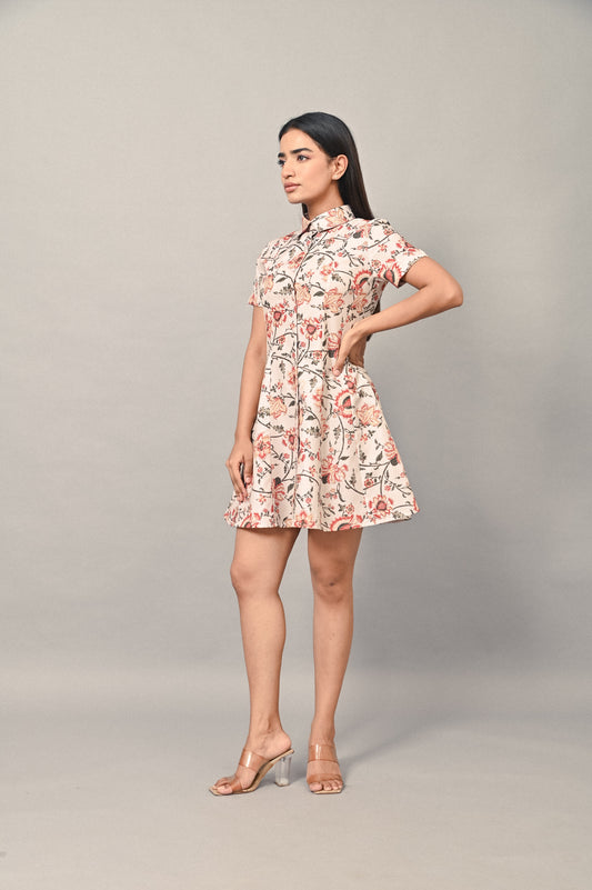 Honeybloom linen blend mini dress with floral print
