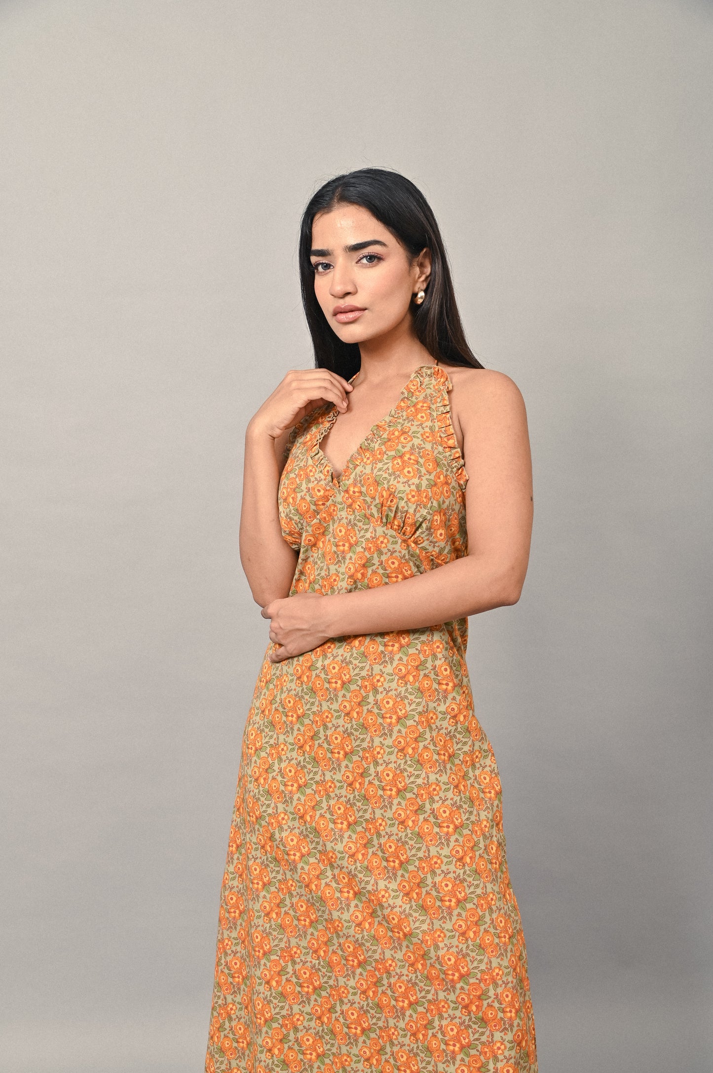 Amber Bloom cotton halter midi dress with floral print