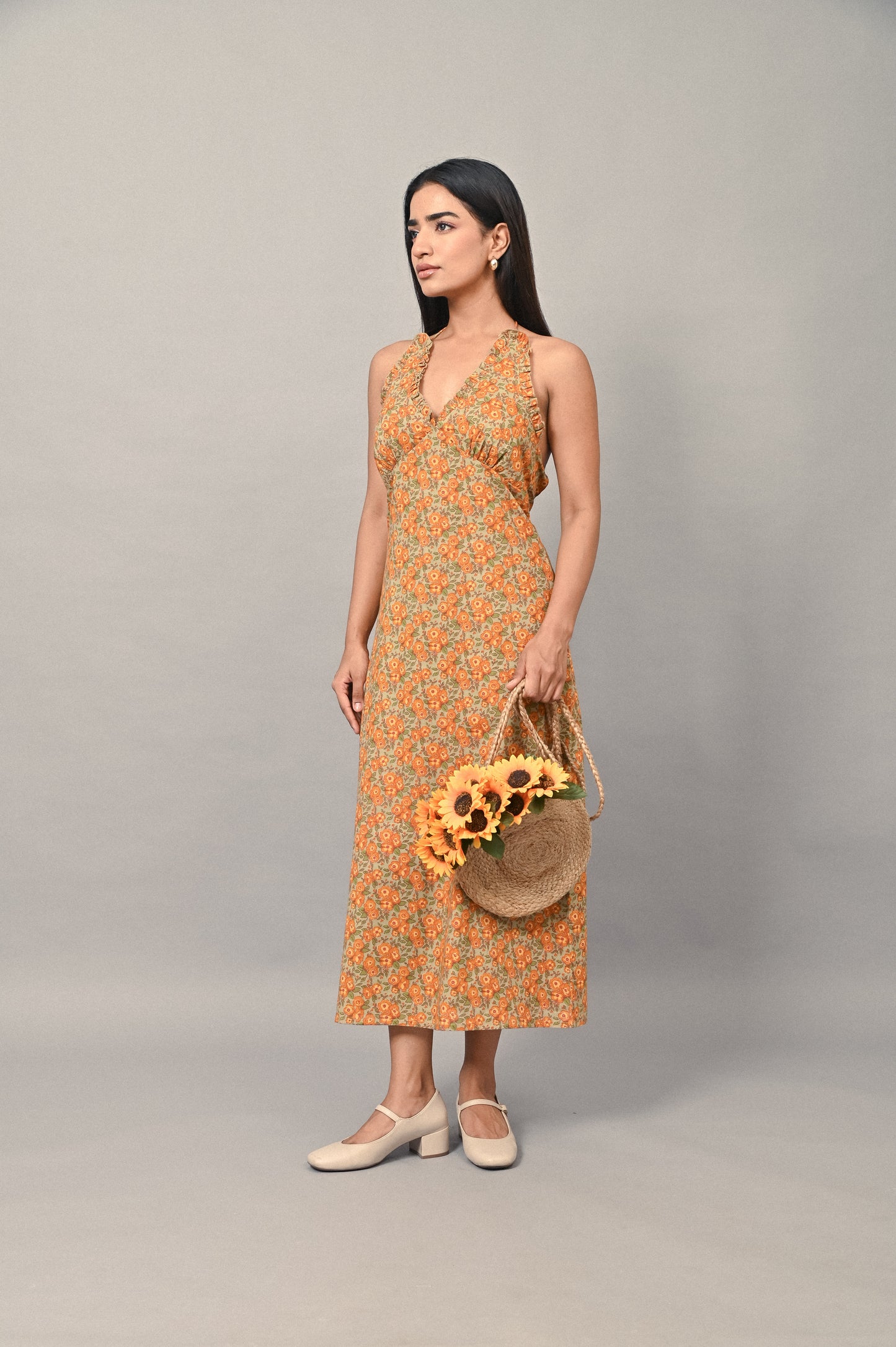 Amber Bloom cotton halter midi dress with floral print