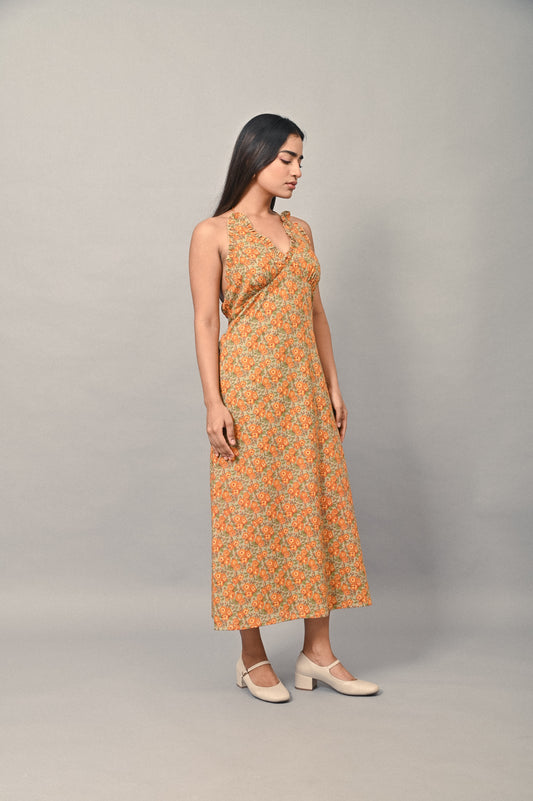 Amber Bloom cotton halter midi dress with floral print