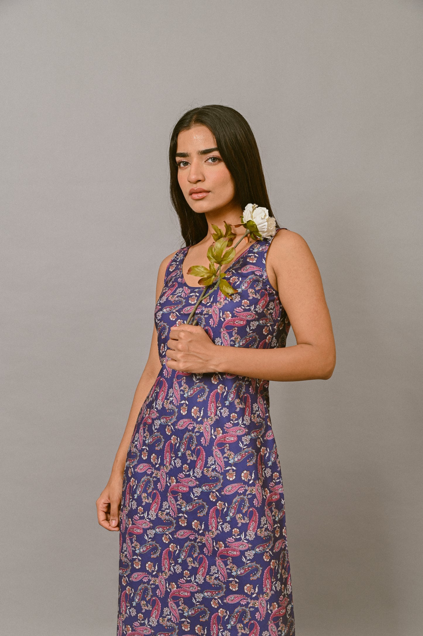 Midnight Paisley Midi Dress